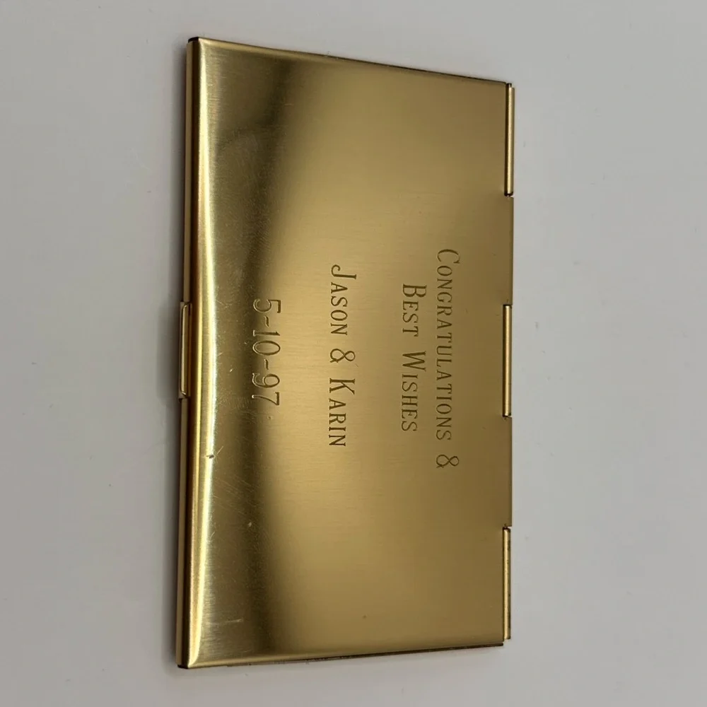 Pierre Cardin Business Card Holder Black Golden Metal Engraved 3.6” x 2.2”